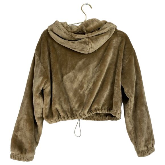 Weekend Edition‎ Brown Fuzzy Crop Draw String Hoodie Velour  Size:M 515 - Picture 4 of 7